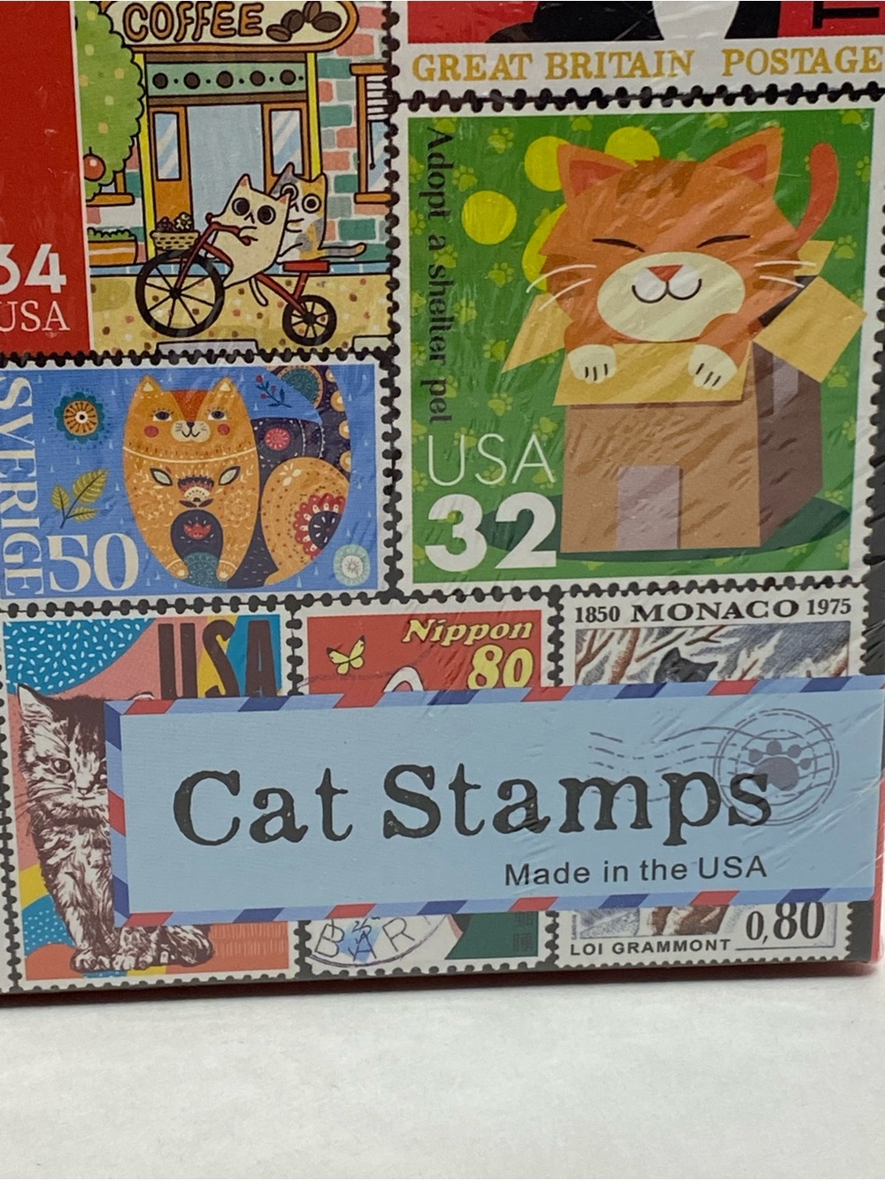 Cat Puzzle 500 Piece Sealed Colorful Cat Postage Stamps USA Re-marks Brand